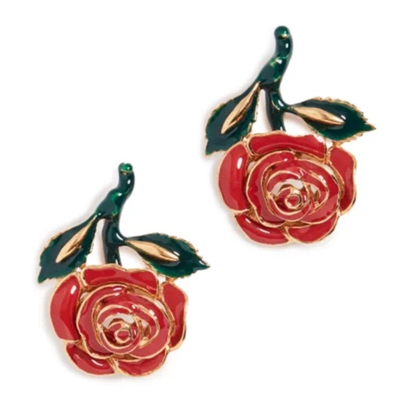Oscar de la Renta Enamel Rose Earrings - Picture 2 of 7